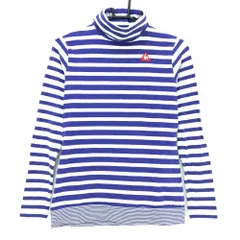 ルコックゴルフ 長袖タートルネックシャツ 白×ブルーパープル系 ボーダー 胸ロゴ  レディース M ゴルフウェア le coq sportif