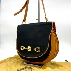 OLD GUCCI オールドグッチ ホースビット ワンショルダーバッグ GG金具 ゴールド金具 キャンバス レザー