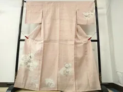 平和屋着物▽訪問着　単衣　生紬　手描き　牡丹菊文　正絹　逸品　未使用　CAAW0847ng