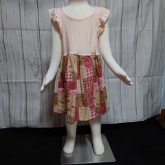 フリル袖　ギャザーワンピース　薄ピンク　スカート　パッチワーク生地