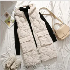 値下げベストロングベストレディース中綿ベストダウンベストロングコートジャケットジレフード付きアウター冬シンプル暖かい防寒【0807④】