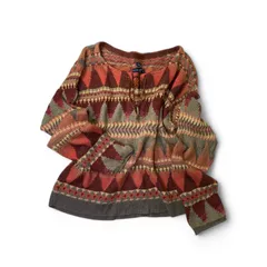 【希少品】RALPH LAUREN ラルフローレン ネイティブ柄 レースアップ ハンド ニット  シルク混 SIZE：レディース XL