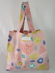 ハンドメイド　エコバッグ（おりたたみ式　花柄　ピンク）