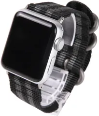 Apple Watch 対応ベルト コンパチブル 時計バンド NATOベルト アップルウォッチ交換ストラップ iWatch 38mm 40mm 41mm 42mm 44mm 45mm Wat [ブラック×グレー(銀バックル)] [38mm/40mm/41mm]