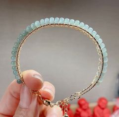 【新入荷】本翡翠保証！天然翡翠アンクレット バングル／ブレスレット　藍水　14kp
