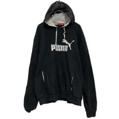 PUMA ロゴスウェット パーカー L ブラック プーマ スポーツ プルオーバー ロゴプリント 古着卸 アメリカ仕入 a701-6114