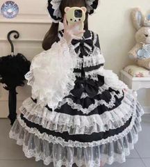 クラシカル ゴスロリ 黒 × 白 レースロリータ ワンピース - メルカリ