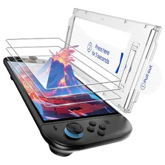 TRANSNOVO【3枚+専用ガイド枠付き】Switch 2対応保護画面ガラスフィルム 2025 ニンテンドースイッチ2用 強化ガラス 9H硬度 高感度タッチ 迅速な対応貼り付けガイド付き 気泡・キズ防止 高耐久 撥水撥油 (高感度, 3枚)