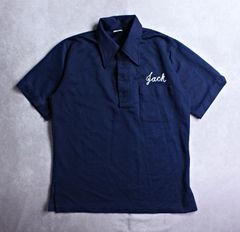 【HILTON】70s USA製 ビンテージ ダブルリブニット ポロシャツ JACK刺しゅう 企業ロゴ ボーリングシャツ