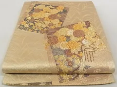 平和屋着物◎六通柄袋帯　色紙重ね御所車花文　金糸　正絹　逸品　AAAF4956Ajz