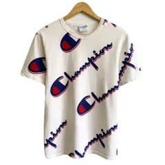 Champion チャンピオン 総柄 ビッグロゴ ロゴプリント ワンポイントロゴ 刺繍 半袖Tシャツ 白 SサイズNo.Y201