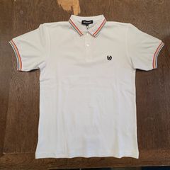 never trust 3本ライン入り・鹿の子ポロシャツ　White