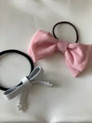 革ホワイトリボンとレースピンクリボンのヘアゴム