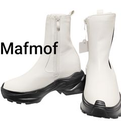 マフモフ★  Mafmof ダットスニーカー底サイドゴアショートブーツ   白  ホワイト