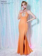 オレンジ[OF2] [AR25222-OR-2504]【ANGEL R/エンジェルアール】ホルターネックデザイン/フロントビジュー/レース/タイトロングドレス