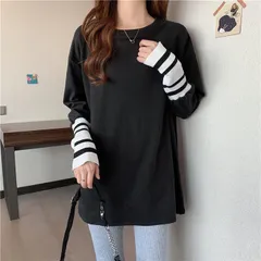 【再入荷】スマイル 長袖tシャツ レディース ロングT ロング丈 カットソー ロングtシャツ チュニック ビッグt ゆるtシャツ ビックシルエットtシャツ レディースロングtシャツ tシャツ チュニック丈 重ね着風 チュニック ビッグtシャツ 長袖 レディース