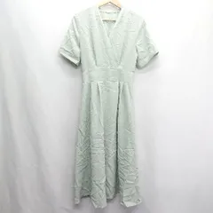 ◇ ⊂ N.NaturalBeautyBasic Vネック バックウエストゴム 半袖 ロング丈 ワンピース サイズM ライトグリーン レディース E  【1410100044481】
