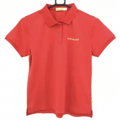 【超美品】ビバハート 半袖ポロシャツ レッド ロゴイエロー ロゴ地模様 襟メッシュ レディース 40(M) ゴルフウェア VIVA HEART