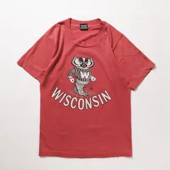 80's USA製 ウィスコンシン カレッジ 両面プリント Tシャツ 赤 (S) 半袖 バッキー君 アメリカ製 旧タグ オールド スクリーンスターズ アメリカ古着 USED  ビンテージ ヴィンテージ