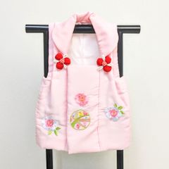 七五三 三歳 女児 被布コート 単品 正絹 日本製 薄ピンク地 NO36907