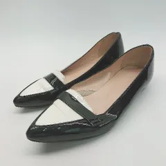 ◇ mamian ポインテッドトゥ エナメル バイカラー フラット パンプス シューズ 22.5ｃｍ ブラック ホワイト レディース E  【1304120037144】
