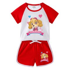子供服 セットアップ パウパトロール レッド 女の子 夏物 半袖 2点セット 上下セット Tシャツ パンツ ショートパンツ ジュニア おしゃれ 可愛い 送料無料