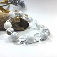 水晶×ハウライト パワーストーン ブレスレット 12mm 天然石ブレス メンズ・レディース 男性・女性 数珠ブレス 開運  [a]