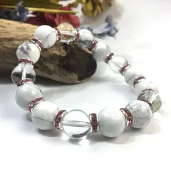 ハウライト&水晶 パワーストーン ブレスレット 天然石 12mm （ピンク）メンズ・レディース　男性 [j]・女性　数珠ブレス　開運 [j]　