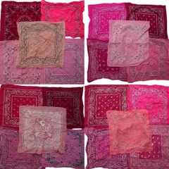 古着卸 まとめ売り ペイズリー柄 バンダナ  小物 20枚セット (ユニセックス ) サーモンピンク 英字プリント ライトピンク 中古 古着 NA7890