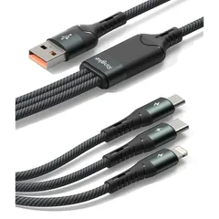 【新着商品】【Ringke】3-in-1 Fast Charging Multi ケーブル 480Mbps iPhone 高速 充電 データ転送 Cable 12W ライトニング Cタイプ USB5ピン アイフォン マルチケーブル - Black 0