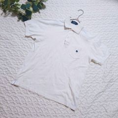 《POLO RALPH LAUREN》ポロラルフローレン（L）メンズ　ホワイトワンポイント半袖ポロシャツ
