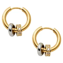 【ミックスゴールド × ピアス】[Cream dot. クリームドット公式] ピアス レディース ステンレス製 フープ 金属アレルギー つけっぱなし サージカルステンレス ミックスカラー 3WAY リング ビジュー キャッチレス 大人 