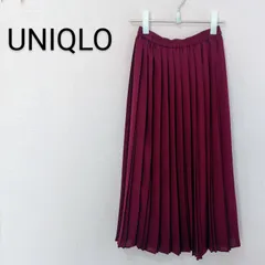 kU0051【送料無料】UNIQLO　ユニクロ　ハイウエスト シフォンプリーツ ミディスカート　ワイン　S　女子会　レディース　春　夏　秋　冬