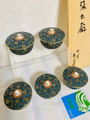 ⭐️ 深川製磁 西海波鶴紋 蓋付き湯呑み揃（汲出碗揃） 5客