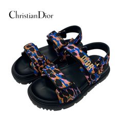 クリスチャンディオール CHRISTIAN DIOR DIORACT サンダル 靴 シューズ レザー ブラック マルチカラー ロゴ ベルクロストラップ