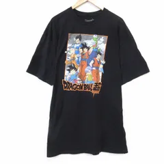 XL/古着 半袖 Tシャツ メンズ アニメ ドラゴンボール超 大きいサイズ ロング丈 コットン クルーネック 黒 ブラック チェック spe 25aug20 