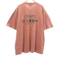 CHAPS RALPH LAUREN チャップスラルフローレン 90s オールド バック ロゴ プリント 5分袖 ポロシャツ L オレンジ系 鹿の子 メンズ 古着