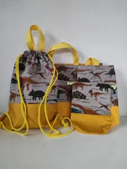 入園入学4点セットレッスンバッグナップサック上履袋コップ袋恐竜柄男の子ハンドメイド