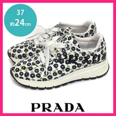 美品 プラダ PRADA サイドロゴ フラワー 花柄 レディーススニーカー