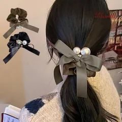 シュシュ ヘアゴム パール リボン 韓国 。可   vii3u564857