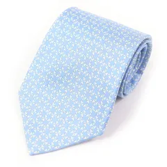 未使用品□Salvatore Ferragamo サルヴァトーレフェラガモ シルク100％ さかな 総柄 ネクタイ ブルー ケース付き イタリア製 メンズ