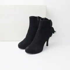 【値下げ】ダイアナ DIANA スエード バックリボン ヒール ミッド ブーツ 23.5/ブラック シューズ サイドジップ 靴 くつ クツ 69190【2400013939591】