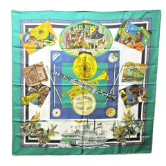 エルメス HERMES カレ90 NEW ORLEANS THE ORIGINAL CREOLE JAZZ ニューオリンズ オリジナルクレオールジャズ 大判スカーフ カレジェアン シルク 緑 グリーン 系 MIKのサムネイル