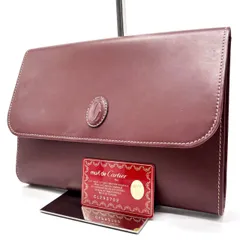 ✨良品✨ Cartier カルティエ クラッチバッグ セカンドバッグ ハンドバッグ フラップ マストライン エンボス加工 ロゴ型押し 総柄 カーフレザー ボルドー 赤紫色