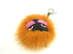 ■極美品■ FENDI フェンディ バッグバグズ モンスター ポンポンチャーム ファー キーホルダー キーリング チャーム ブラウン系 AX0378 