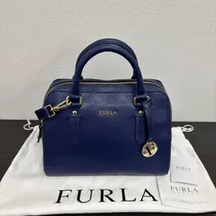 ®️FURLA フルラ　２WAYバック ハンドバック ショルダーバック ネイビー レザー ゴールド金具 チャーム付き