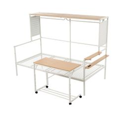 システムベット ロフトベッド シングル スチールネット付き 移動型デスク付き 北欧風 木目 子供ベッド 大人ベッド 一人暮らし スチール 耐震 ベッド