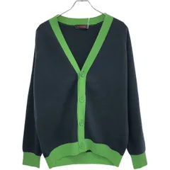 CABaN バイカラーVネックカーディガン ネイビー/グリーン CABaN カーディガン コットンカシミヤ バイカラーVネック