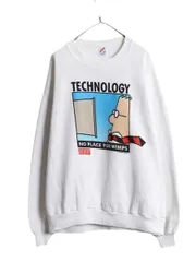 【お得なクーポン配布中!】 90s USA製 ジョーク イラスト プリント スウェット メンズ XXL 古着 90年代 オールド トレーナー 裏起毛 アート キャラクター 大きいサイズ