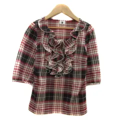 ブリジット BRIGITTE カットソー 五分袖 ラウンドネック フリル チェック柄 M マルチカラー 赤 レッド /YS38